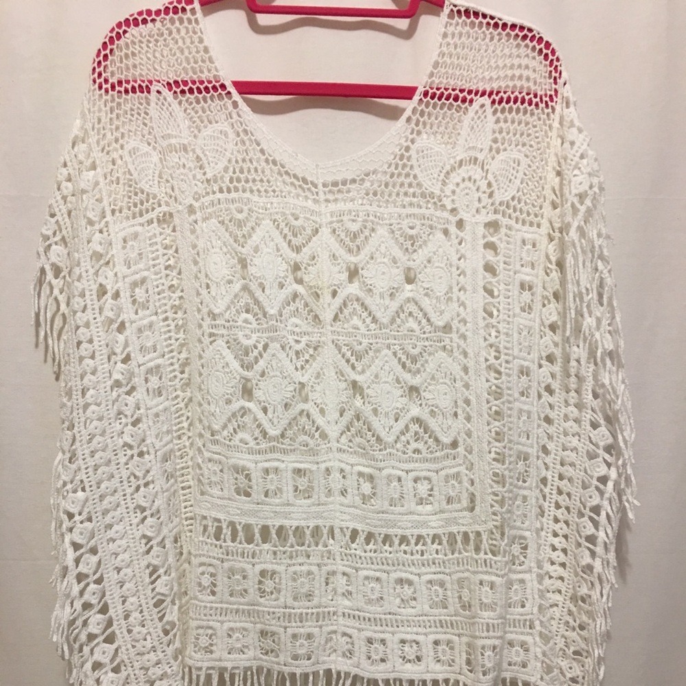 Lane Bryant Sweater White Crocheted Sz 18-20 EUC